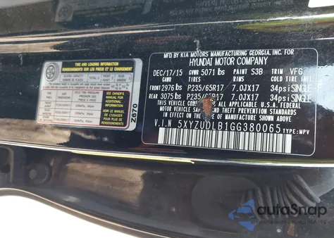 2016 Hyundai Santa Fe Sport 2.4L из США, поврежденный, VIN 5XYZUDLB1GG380065